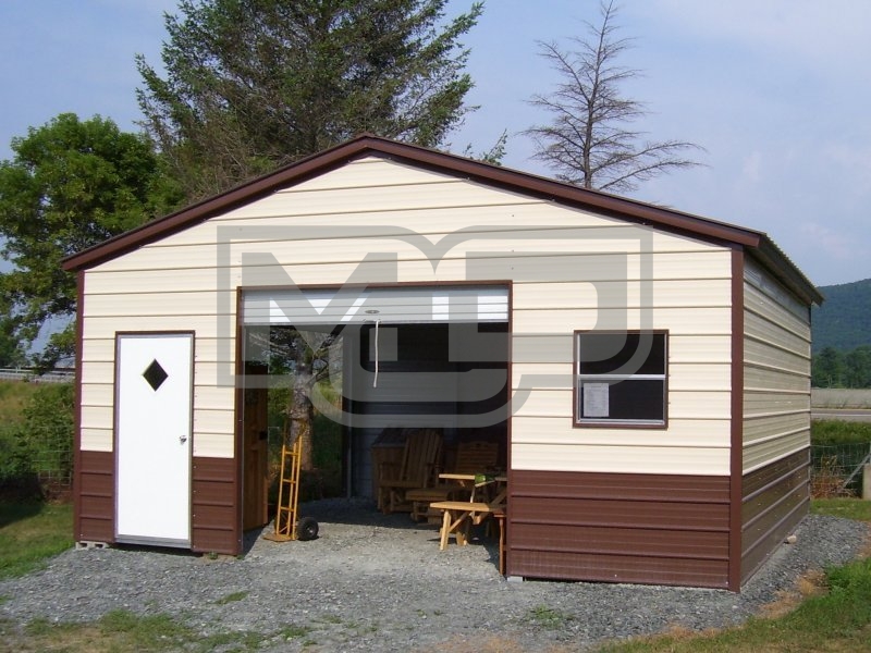 Metal Storage Building | Vertical Roof | 22W x 21L x 8H | Enclosed Garage